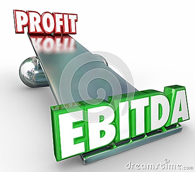 EBITDA vs Profit Words 3d Letters Scale Balance Weighing Account Stock Photo