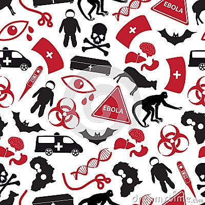 Ebola disease red and black icons pattern Vector Illustration