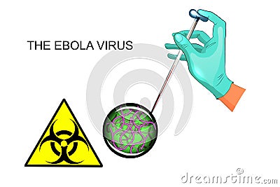 Ebola virus, hand, laboratory pipette with blood Vector Illustration