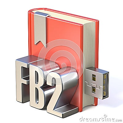 EBook icon metal FB2 red book USB 3D Cartoon Illustration