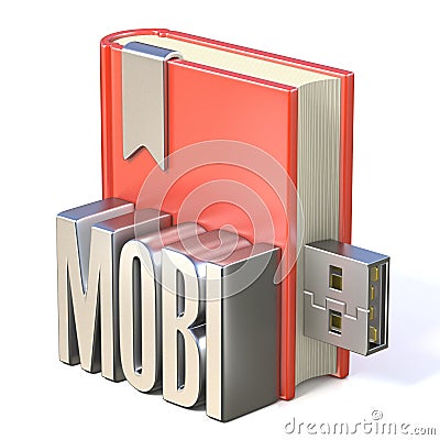 EBook icon metal MOBI red book USB 3D Cartoon Illustration