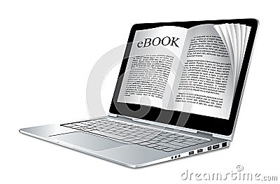 Ebook - laptop as electronic book Vector Illustration