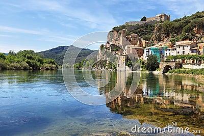 Ebro river Miravet village in Catalonia Stock Photo