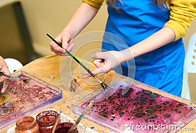 Ebru marbling painting art technology on water Stock Photo