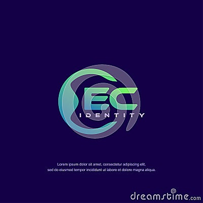 EC Initial letter circular line logo template vector with gradient color blend Vector Illustration