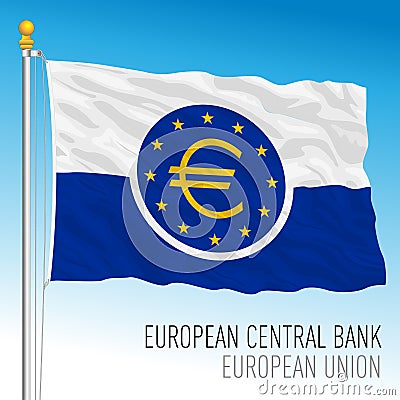 ECB, European Central Bank flag, Frankfurt, Germany Vector Illustration