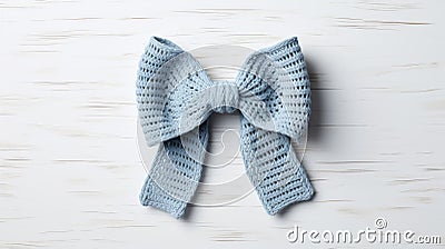 Eccentric Dutch Tradition: Blue Crochet Bow On Wooden Surface Stock Photo