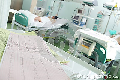 ECG close-up on a background of patients Stock Photo