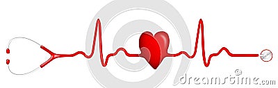 ECG pulse graph with heart shape and stethoscope Stock Photo