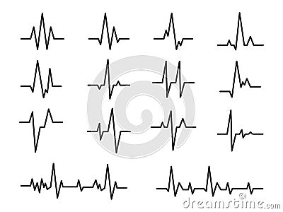 Ecg. Sinusoidal pulse lines, frequency heartbeat stress testing life, monitor with signal graphic pulsing, cardiogram Vector Illustration