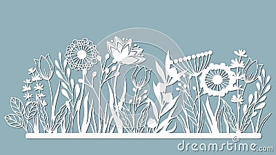 Echinacea, chamomile, schefler, noble hepatica, zephyrantes, stokesia. Vector illustration. Set of paper flower, stickers. Laser Vector Illustration