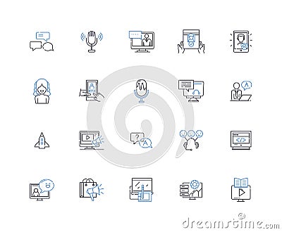 Echo line icons collection. Voice, Sound, Music, Speaker, Alexa, Smart, Connected vector and linear illustration. Home Vector Illustration
