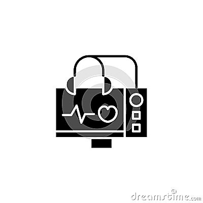 Echocardiogram of the heart black icon concept. Echocardiogram of the heart flat vector symbol, sign, illustration. Vector Illustration