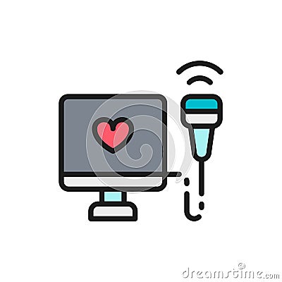 Echocardiogram, heart ultrasound color line icon. Isolated on white background Vector Illustration