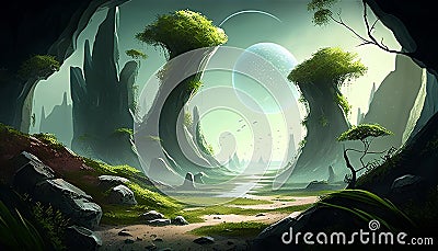 Echoes of Home: A Familiar Planet in an Alien World, Made with Generative AI Stock Photo