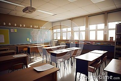 Contemplating an Empty Classroom. Generative AI Stock Photo