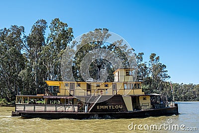 Paddle steamer Emmylou sailing on the Murray River Editorial Stock Photo