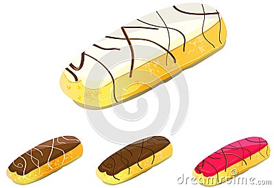 Eclair cake with chocolate icing Vector Illustration