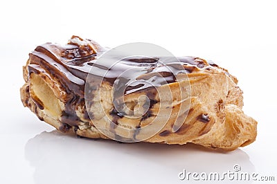 Eclair with cream in chocolate coating Stock Photo