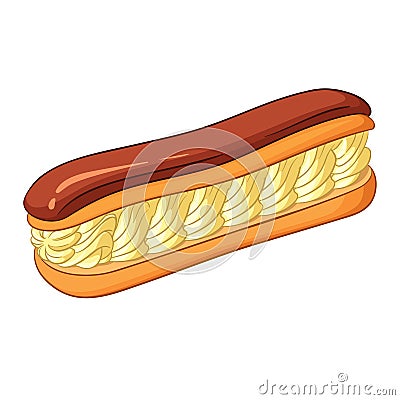 Eclair pastry filled with a cream and topped with chocolate icin Vector Illustration