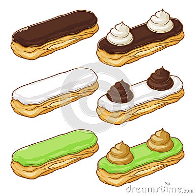 Eclairs With Colorful Glaze Vector Illustration