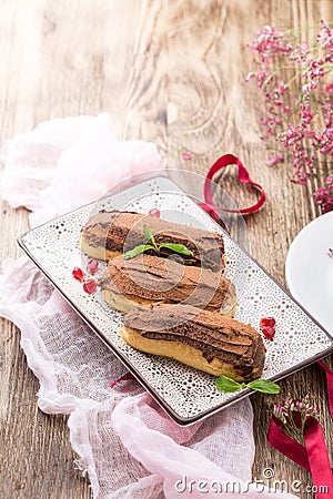 Eclairs dessert for valentines day Stock Photo