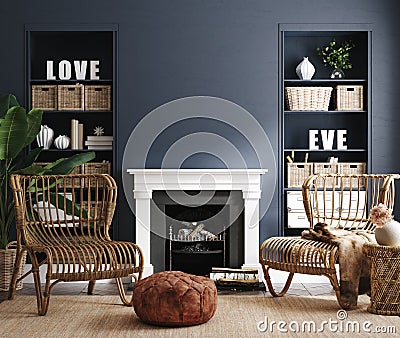 Eclectic home interior in classic blue color Stock Photo