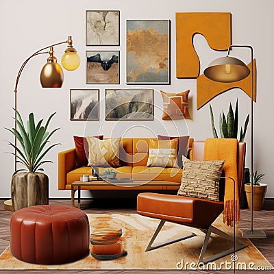 Eclectic Interior Decor Moodboard Stock Photo