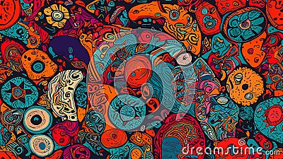Eclectic patterns, vibrant colors, and an array of textures come together. Generative Ai Stock Photo