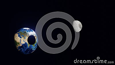 The eclipse, the earth and moon in same scene (Elements of this image furnished by NASA), 3D rendering Stock Photo