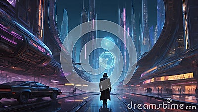 Eclipsed Nocturne: Cyberpunk Hacker's Lunar Ballet. Generative AI Stock Photo