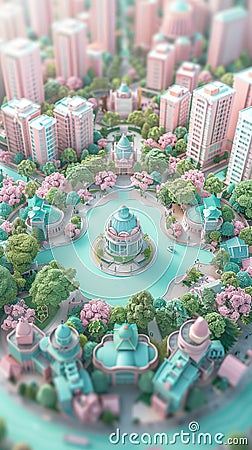 Eco-awareness blooms in a composite aerial shot of green urban spaces Cartoon Illustration