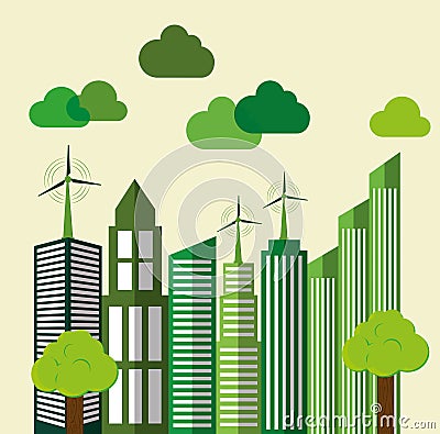 Eco Building . City design. Vector graphic Cartoon Illustration