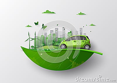 Eco car concept of Environmentally friendly with eco car . Vector Illustration