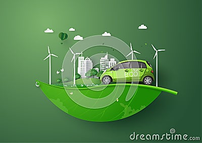 Eco car concept of Environmentally friendly with eco car . Vector Illustration