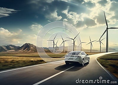 Eco car electric windmill modern energy industry electricity transportation vehicle technology Stock Photo