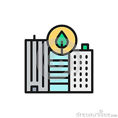 Eco city, clean town, wasteless flat color line icon. Vector Illustration