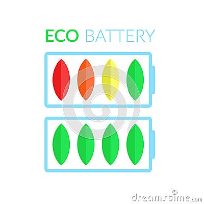 Eco concept battery, clean energy. Vector illustration in flat style, minimalism. Linear abstract batteries with a charge level Cartoon Illustration