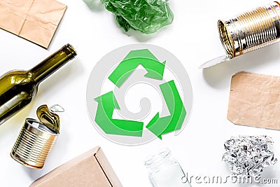 Eco concept with recycling symbol on white background top view Stock Photo