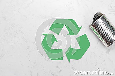 Eco concept. Waste recycling symbol with garbage on stone Stock Photo