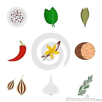 Eco condiment icon set, flat style Vector Illustration