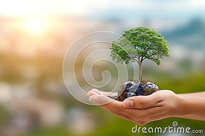 Eco conscious foliage Tree wears a mask, urging environmental protection Stock Photo