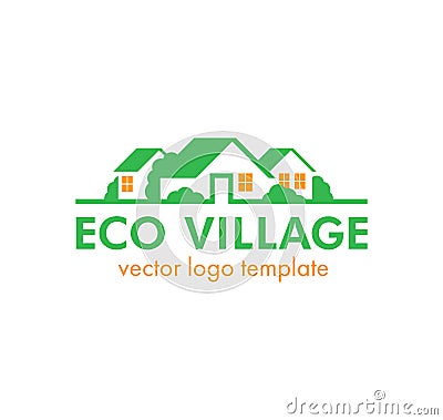 Eco cottage village logo template Vector Illustration