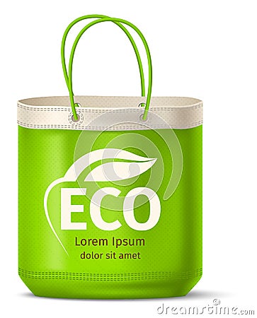 Eco cotton bag mockup. Reusable grocery shopping handbag Vector Illustration