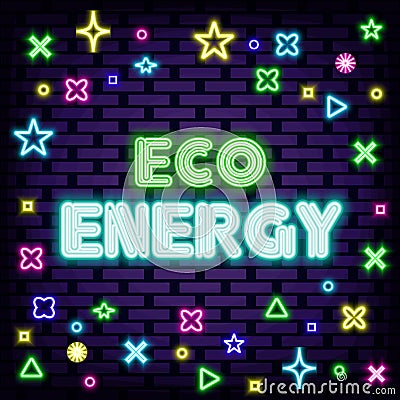 Eco Energy Neon signboards. Neon script. Neon text. Vector Illustration