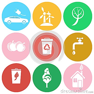 Eco Energy, Save Water and Greening Planet Icons Vector Illustration