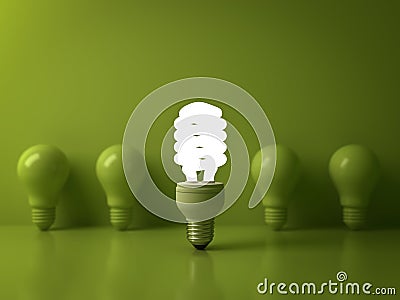 Eco energy saving light bulb , one glowing compact fluorescent lightbulb Stock Photo