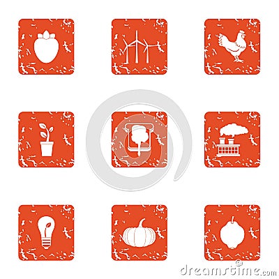 Eco enjoyable icons set, grunge style Vector Illustration