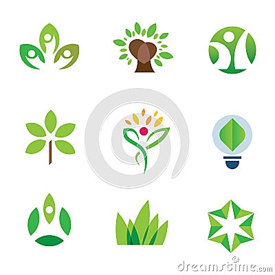 Eco environment awareness green tree nature community logo icon set Stock Photo