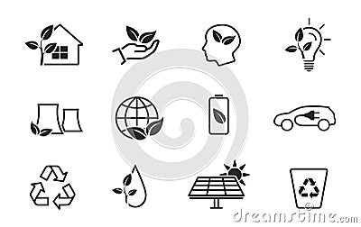 Eco and environment line icon set. eco friendly industry and ecology symbols Vector Illustration